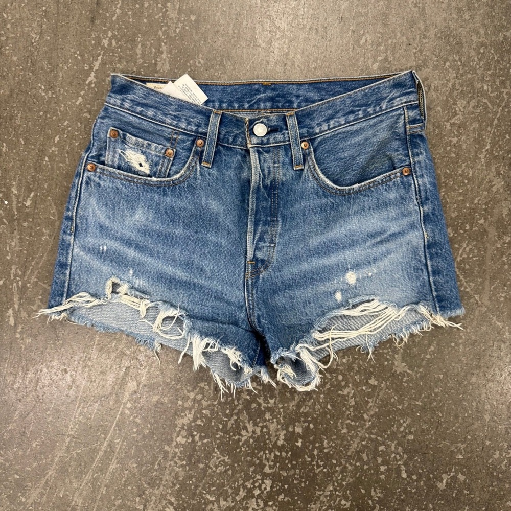Levi's 501 Original Shorts Women 30 Blue Excellent Distressed High Rise Cut Off
